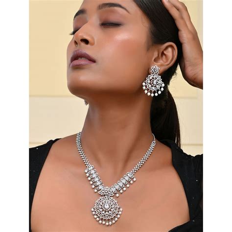 Buy Voylla Sparkling Opulence Luxe American Diamond Necklace Set Online