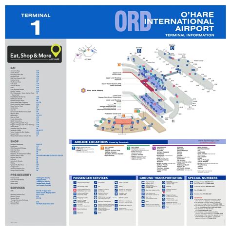 Chicago O'Hare International Airport Terminal 1 Map (Most Up-To-Date ...