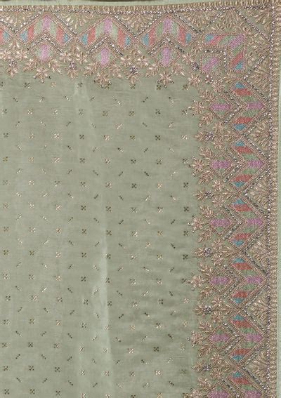 Buy Pista Green Stonework Satin Saree - Koskii