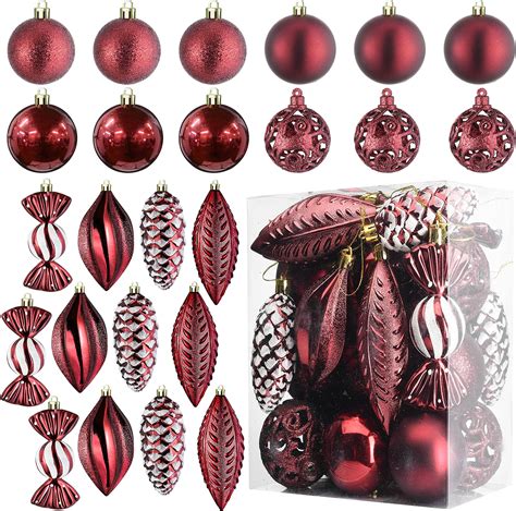 Amazon.com: 4PCS Burgundy Christmas Ball Ornaments, Glittered Sequin ...