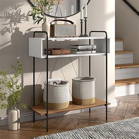 Alyia Modern 36 inch High Console Table with Storage Shelves and Metal ...