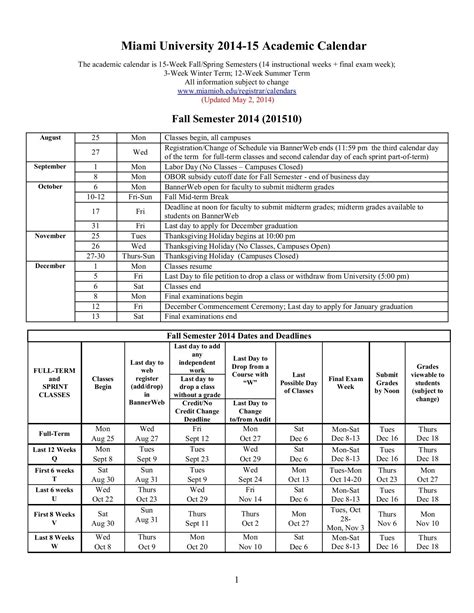 Miami Of Ohio Academic Calendar - Printable Word Searches