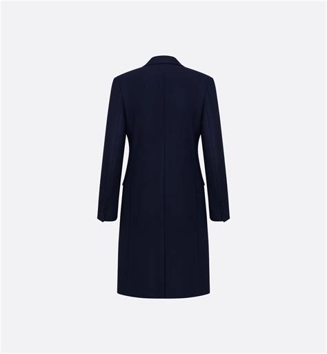 Long Coat with Buttoned Strap Navy Blue Virgin Wool | DIOR