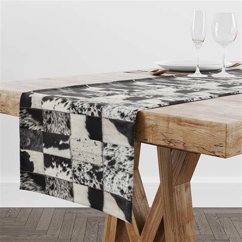 Amazon.com : Black White Cowhide Table Runner,Western Farmhouse Animal ...