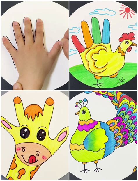 Cute Handprint Animal Drawing Tutorial for Kids | Creative Ways to Make ...