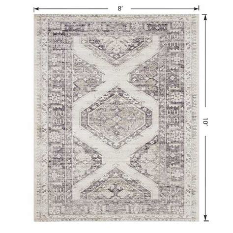 (B829) Grey & White Floral Washable Area Rug, 8x10