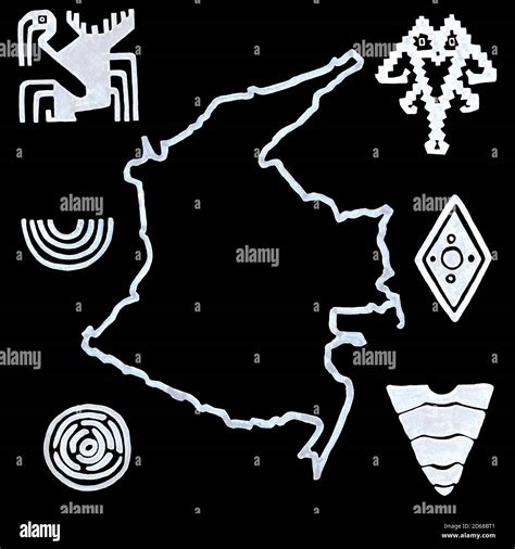 Ethnic Colombian ornament and country map. Isolated on a white ...
