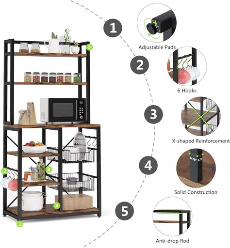 Buy Tribesigns Bakers Rack, Microwave Stand with Wire Baskets, Coffee ...