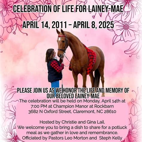 Celebration Of Life for Lainey Mae., 3682 N Oxford St., Claremont, NC ...
