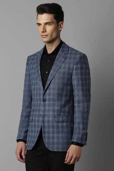 Buy Men Blue Regular Fit Check Formal Blazer Online - 959621 | Louis ...