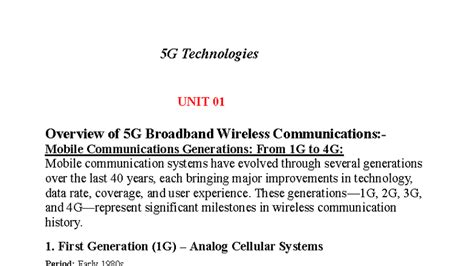 5G Technologies UNIT 01: Overview of 5G Wireless Communications - Studocu