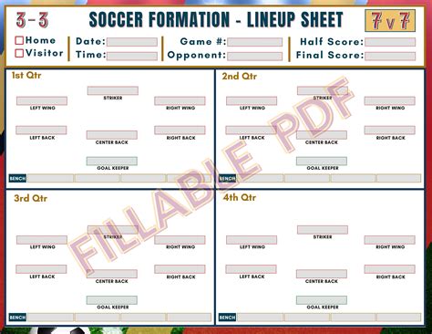 7v7 Soccer Formation Lineup Sheet, Editable PDF, Soccer Training ...