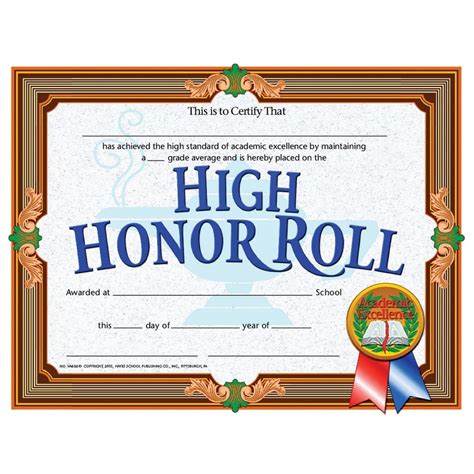 High School Honor Roll Certificate Template