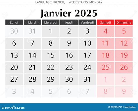 French Calendar Planner For 2023. French Language, Week Starts From ...