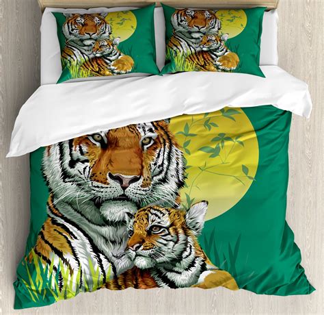 Ambesonne Savannah Duvet Cover Sets, Tiger Family in Jungle, 2-King ...