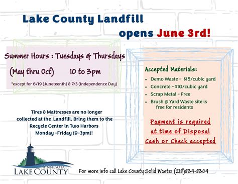 Lake County Landfill Opening – June 3rd – Lake County, MN