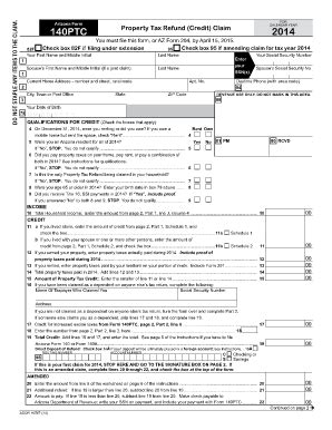 Arizona Form 140PTC Property Tax Refund (Credit) Claim - Fill and Sign ...