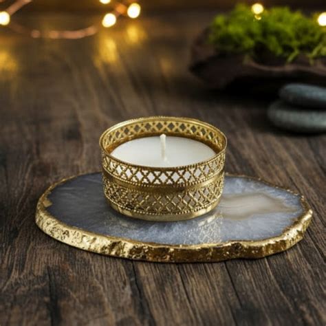 100% Real Scented Candle Holder With (Agate Gold Opulence T-Light) Bas ...