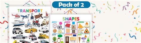 Set of 2 Shapes and Transport Early Learning Educational Charts for ...