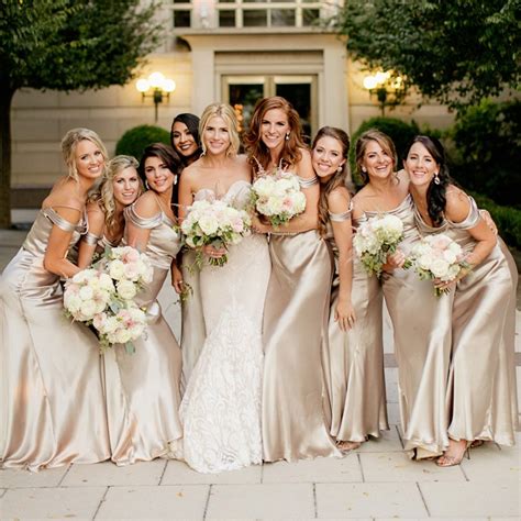 Off Shoulder Gold Charming Bridesmaid Dresses, Mermaid Soft Satin Back – O… | Champagne ...