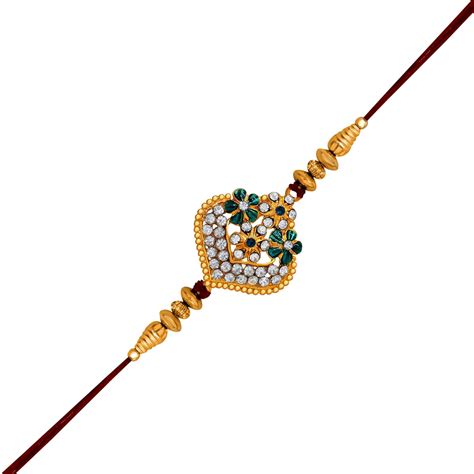 Buy Mahi Gold Plated Exclusive Designer Rakhi with Crystal Stones for ...