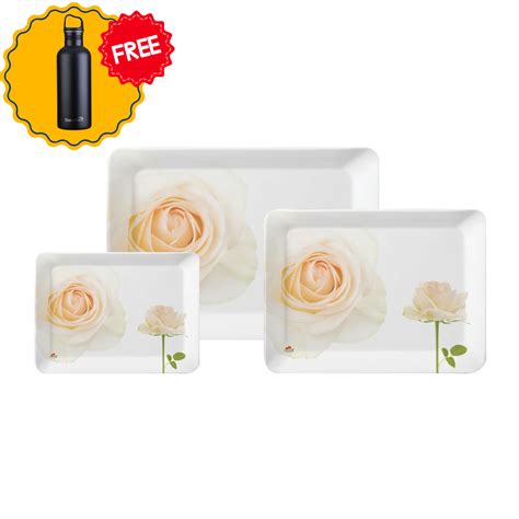 3 pc Stylo Trays Set - White Rose – Servewell Dinnerware