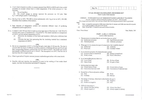 THT Paper: B.Tech. Fundamentals of Thermodynamics and Heat Transfer ...