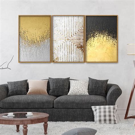 Golden Paint Texture Floating Canvas Wall Painting Set of Three ...