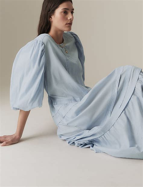 Buy Pure Cotton Pintuck Midaxi Tiered Dress at Marks & Spencer