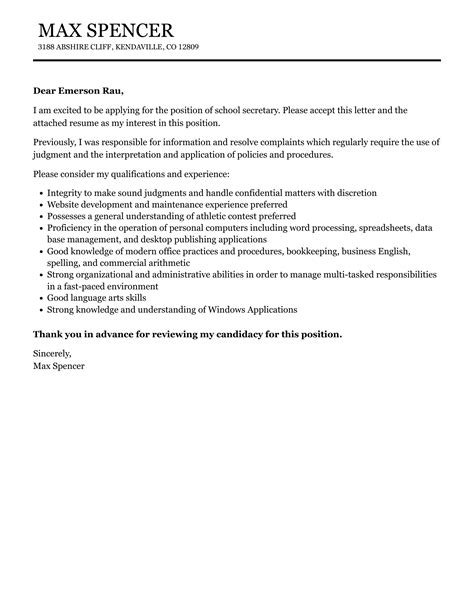 School Secretary Cover Letter | Velvet Jobs