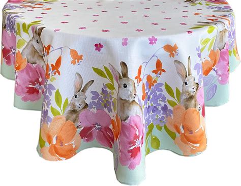 Newbridge 70 Inch Round Tablecloth, Rabbit Garden, Stain Resistant ...