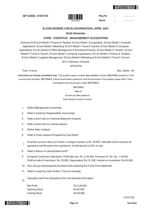 Management accounting 2021 - QP CODE: 21101153 Reg No ...