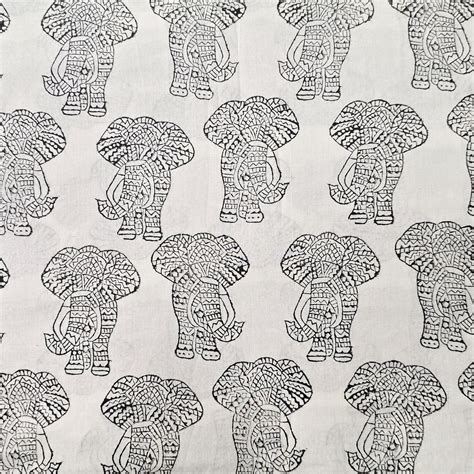 Pure Cotton Jaipuri White With Black Elephant Motif Hand Block Print F ...