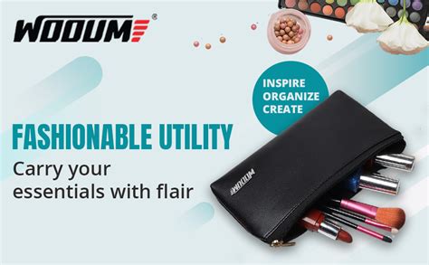 Wooum Pu Leather Pouch for Stationary & Cosmetics, Waterproof Leather ...