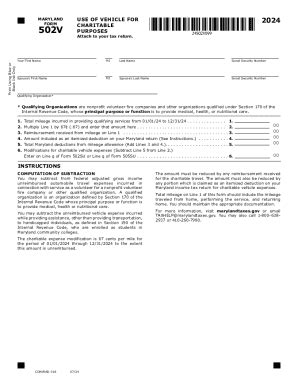 2024 Maryland Form 502V Use Of Vehicle For Charitable Purposes - Fill ...