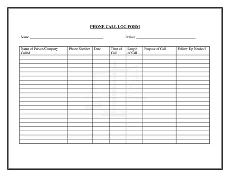 Excel Call Log Template