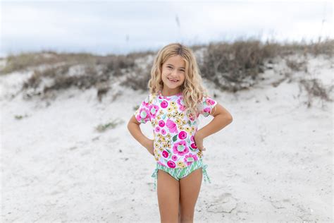 Green Pink Floral Rash Guard Swimsuit - Oopsie Daisy