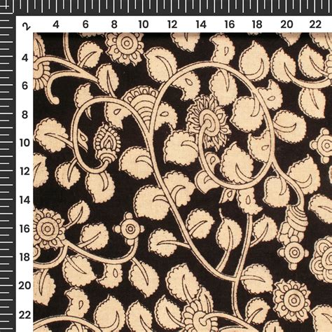 Brown And Beige Floral Kalamkari Cotton Fabric – Fabcurate