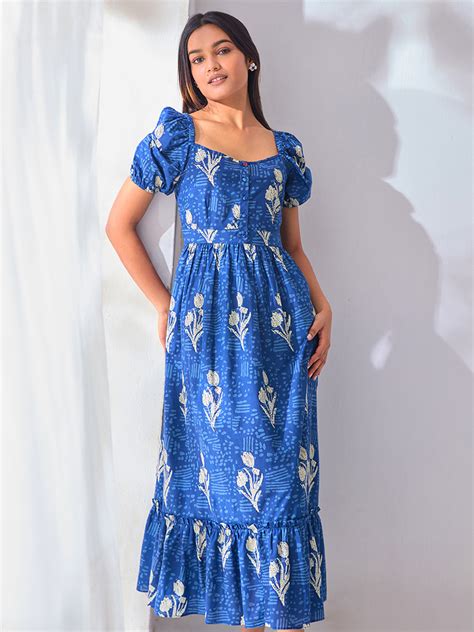 Buy Indigo Blue Floral Dress | Latest Dresses for Women Online : Ancestry