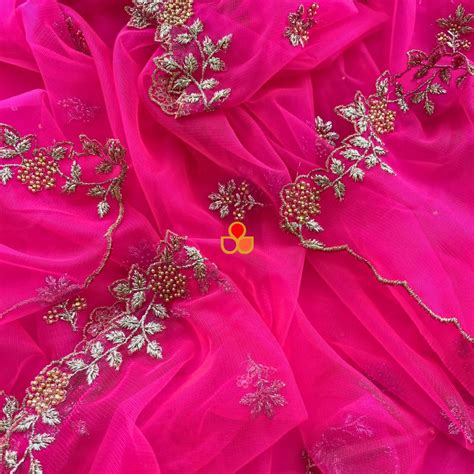 Hot Pink Zari Embroidered Net Dupatta – anokherang