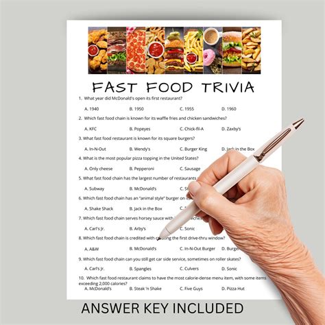 Fast Food Trivia | Junk Food Quiz Printable | Pizza Night Games ...