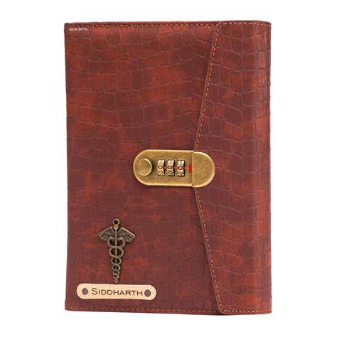 AICA Personalized Name & Charm Leather Lock (Tan Brown) Diary A5 Size ...
