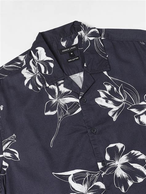 Men's Cuban Collar Regular Fit Print Navy Casual Shirts – DENNIS LINGO