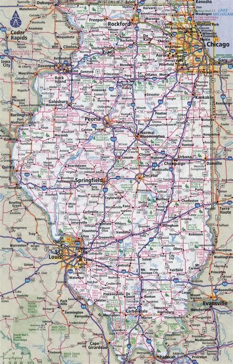 Large detailed roads and highways map of Illinois state with all cities ...