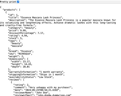 Image result for PDF Pretty Print JSON. Table