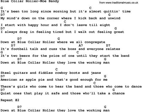 Country Music:Blue Collar Holler-Moe Bandy Lyrics and Chords