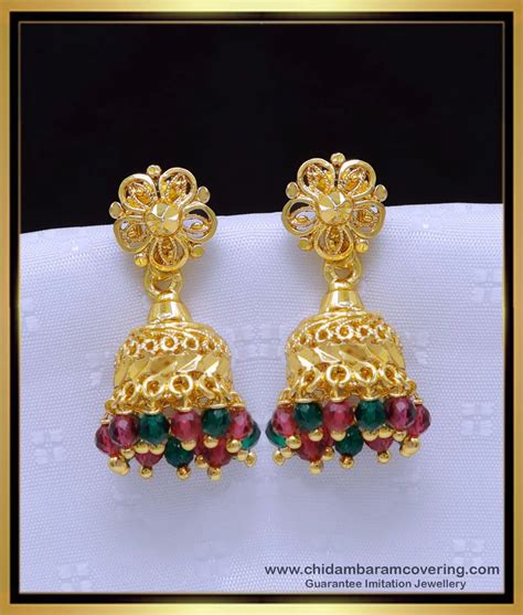 Buy Beautiful Crystal Beads Daily Wear Gold Jhumkas Designs