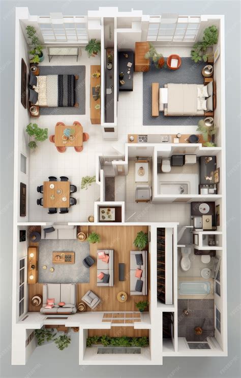 Premium Photo | Generative ai illustration of a two bedrooms apartment ...