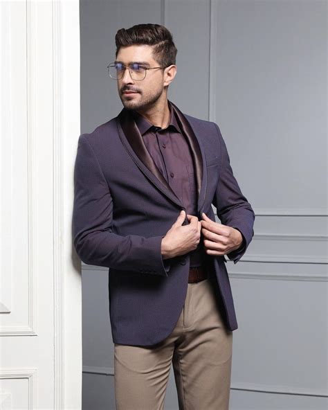 Buy Formal Dark Purple Textured Blazer from Aaron Collection
