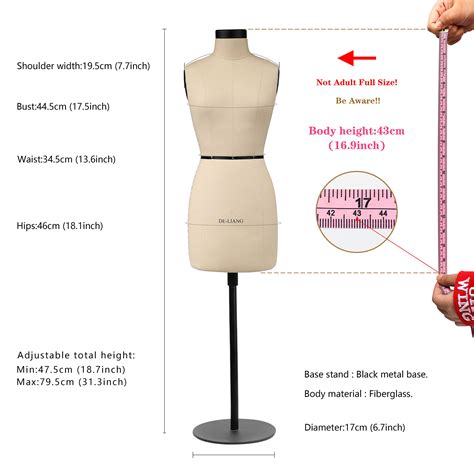 Buy De-Liang Half Scale Dress Form 46cm Height Sewing Fiberglass Tailor ...